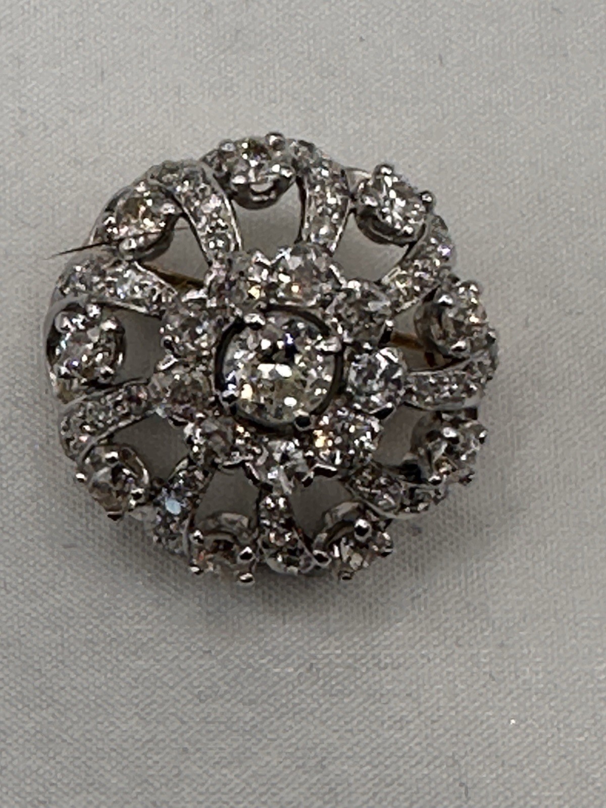 Antique 14K Two Gold Diamond Cluster (2.4c) Brooch Pin Art Deco Style Wght: 9.6g