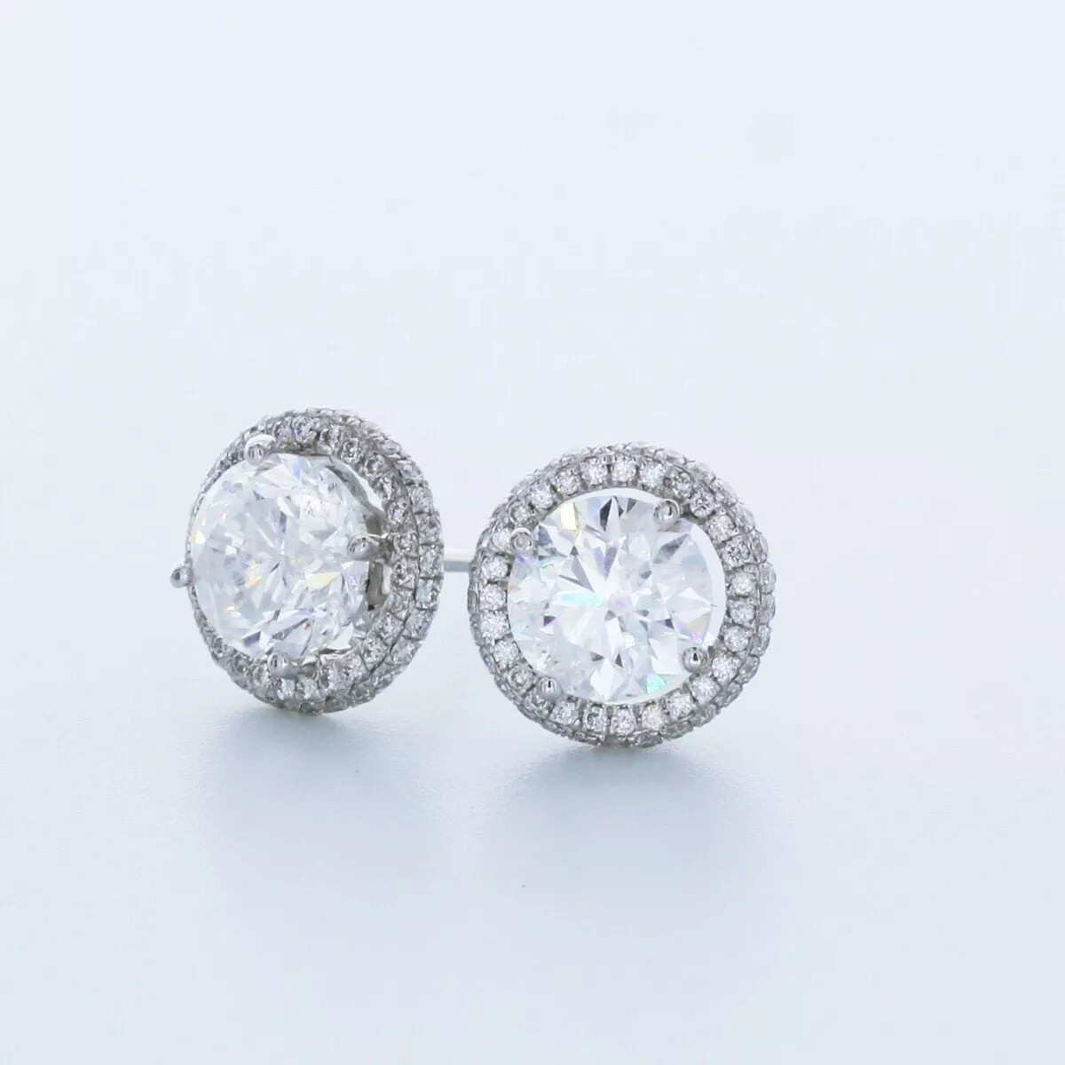 Solid 14K White Gold Stud Earrings Halo 2.52 Carat Round Natural Diamond H SI1