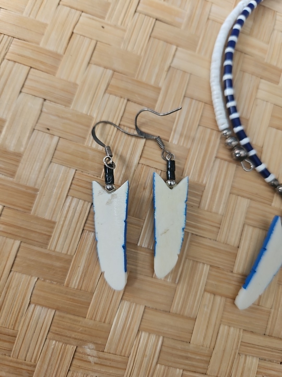 HANDMADE CARVED WATER BUFFALO BONE FEATHER EARRINGS ALASKA BONEYARD COLLECTION