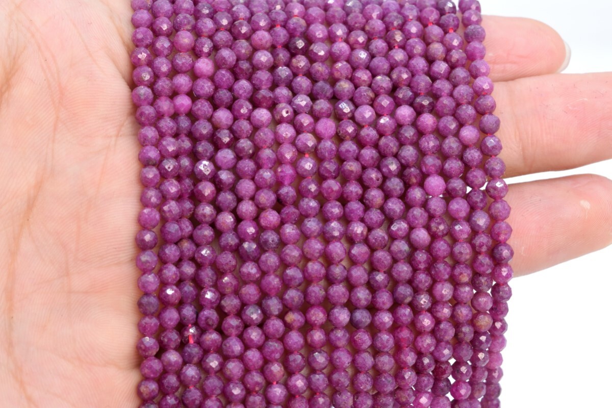 Genuine Natural Purple Red Ruby Beads Grade A Faceted Round Loose Beads 3/4MM