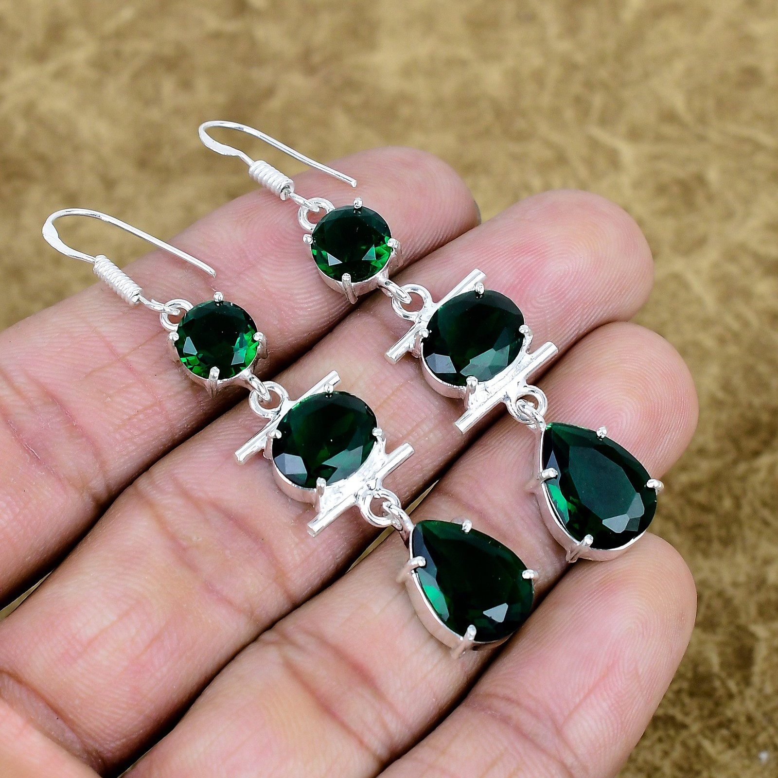 Natural Chrome Diopside Gemstone Earring 925 Sterling Silver Solitaire Jewelry