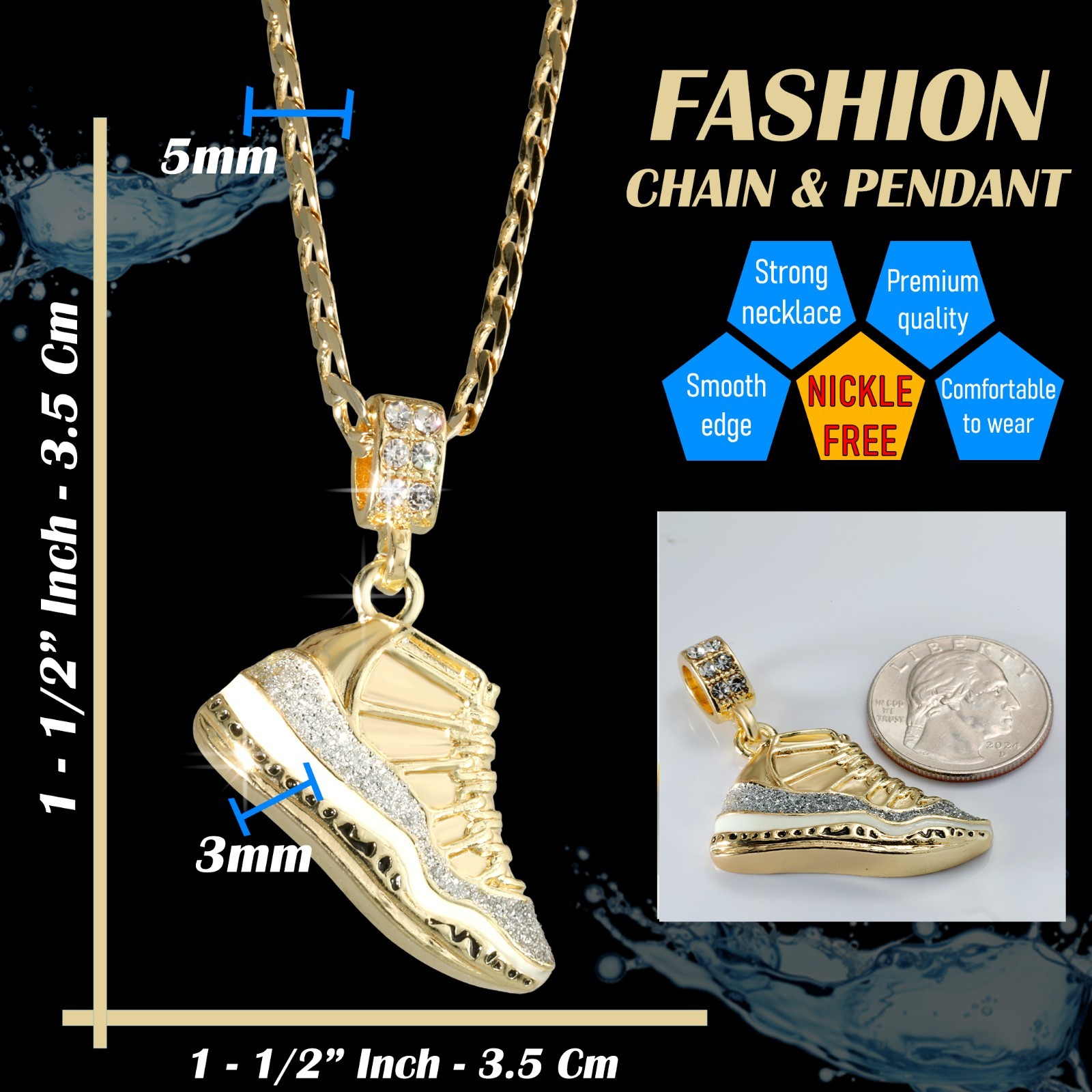 14k Cuban Chain Necklace 5mm A1r Silver Stardust Fashion Basketball Gold Plated