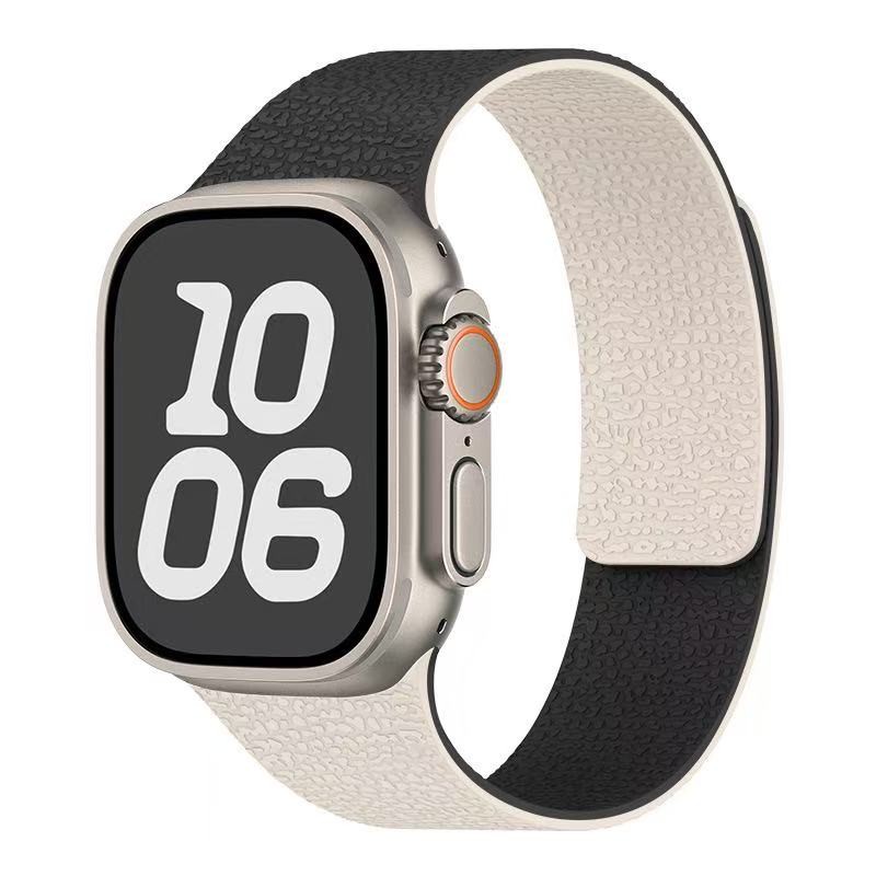 For Apple Watch-S1-11/Ultra/SE-Litchi Pattern Magnetic Silicone Strap