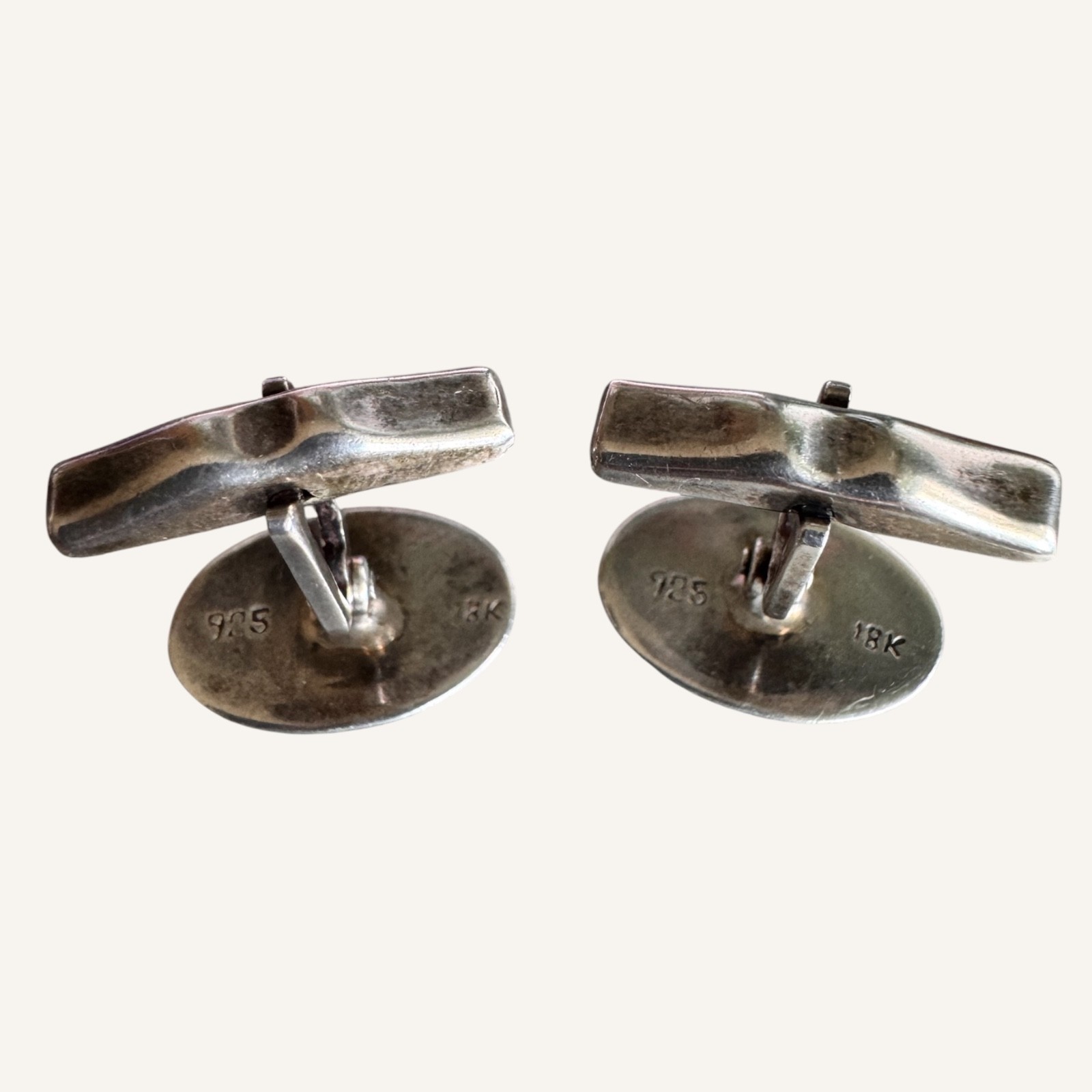 Vintage 18K Gold Sterling Silver 925 Aztec Greek Key Cufflinks 10.84g