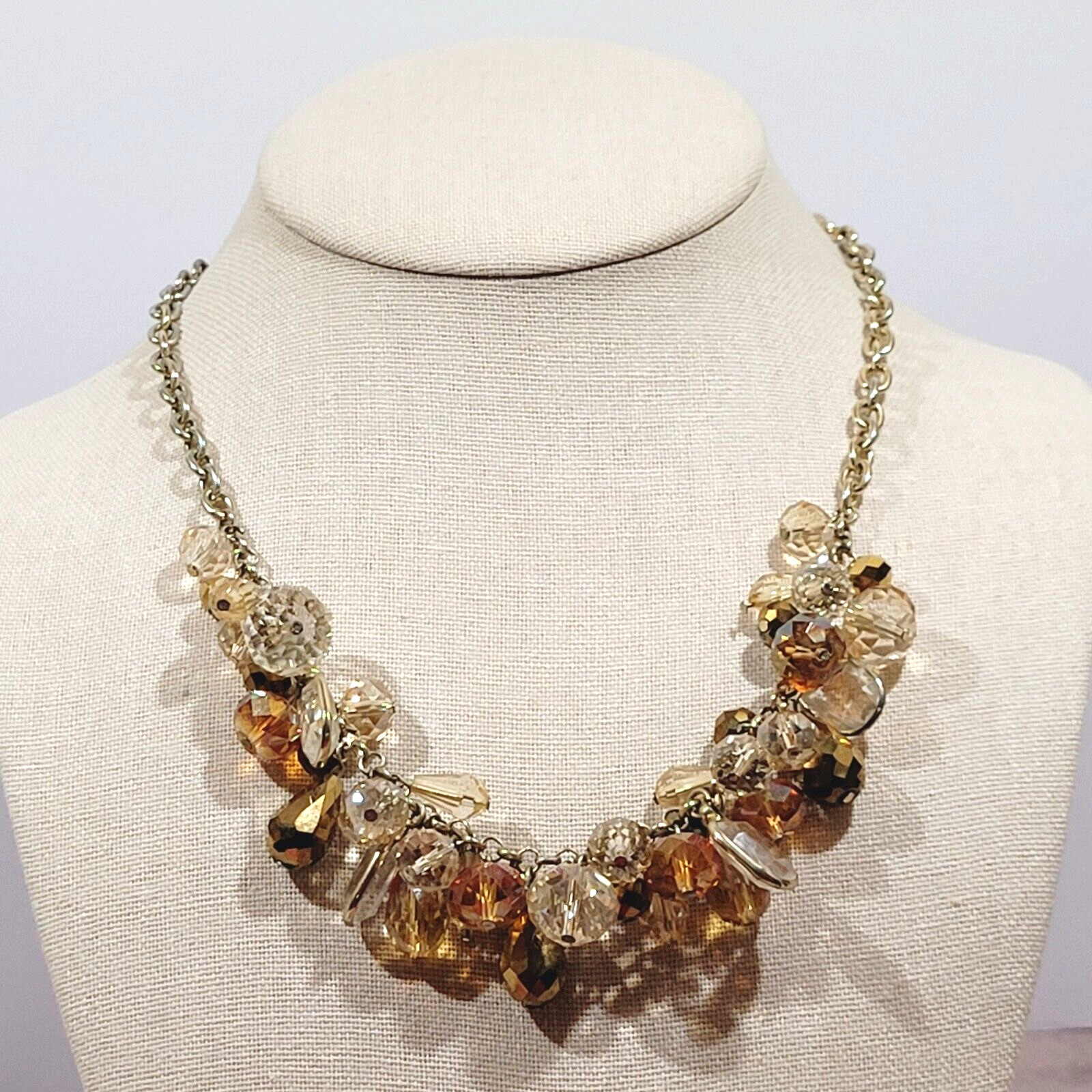 Chunky Cluster Statement Multi Colored Faceted Glass Charm Drop Necklace 21 Inch