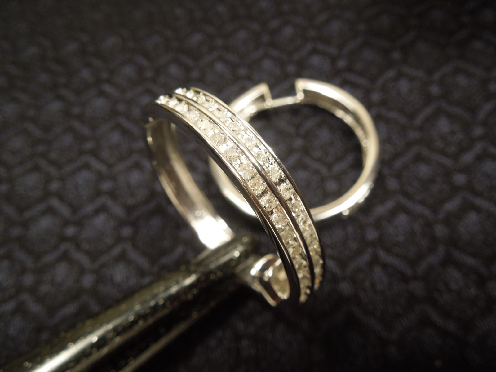 Large Sterling Silver & 1.00 tcw Diamond Hoop Earrings, NIB