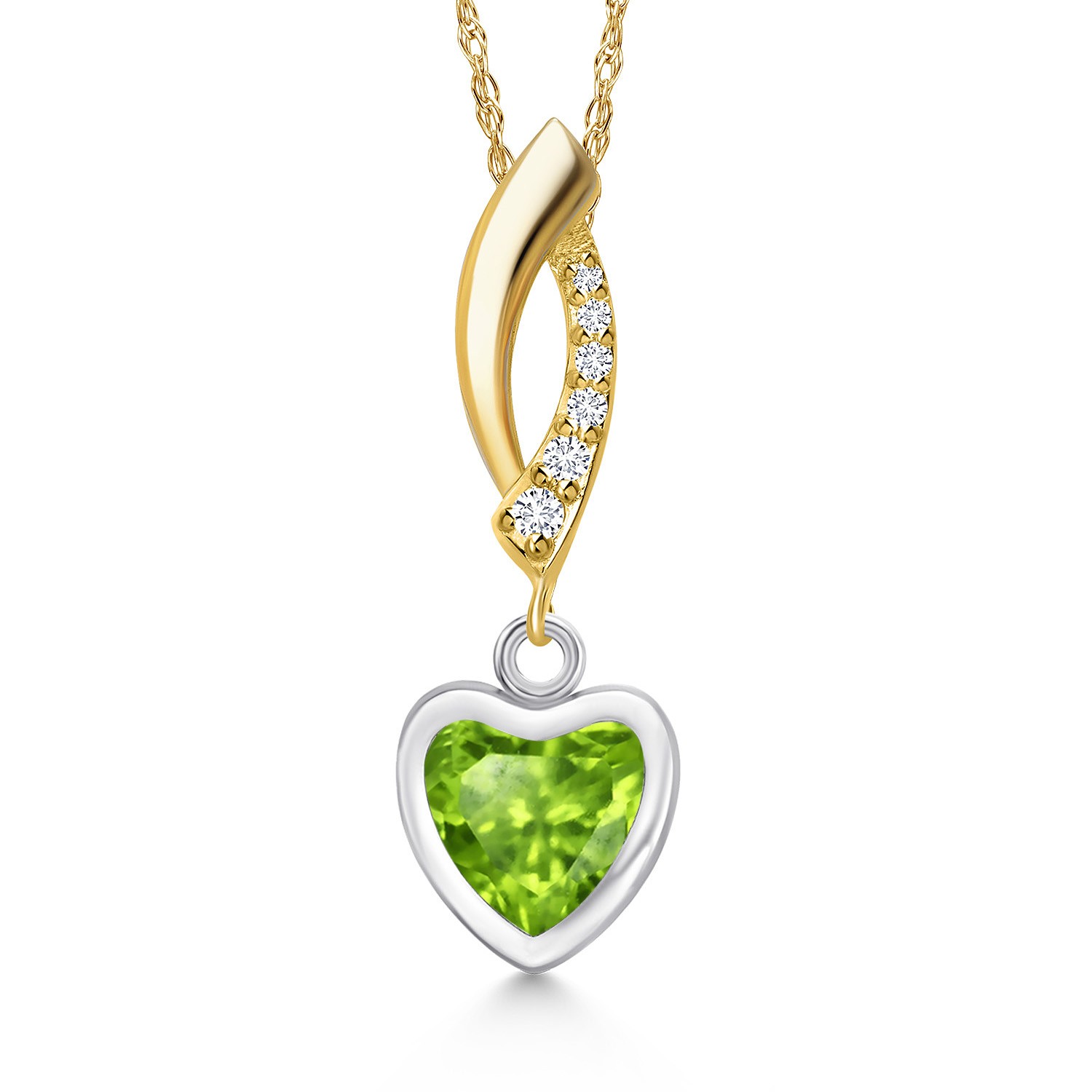 925 Silver and 10K Yellow Gold Peridot and Lab Grown Diamond Pendant Necklace