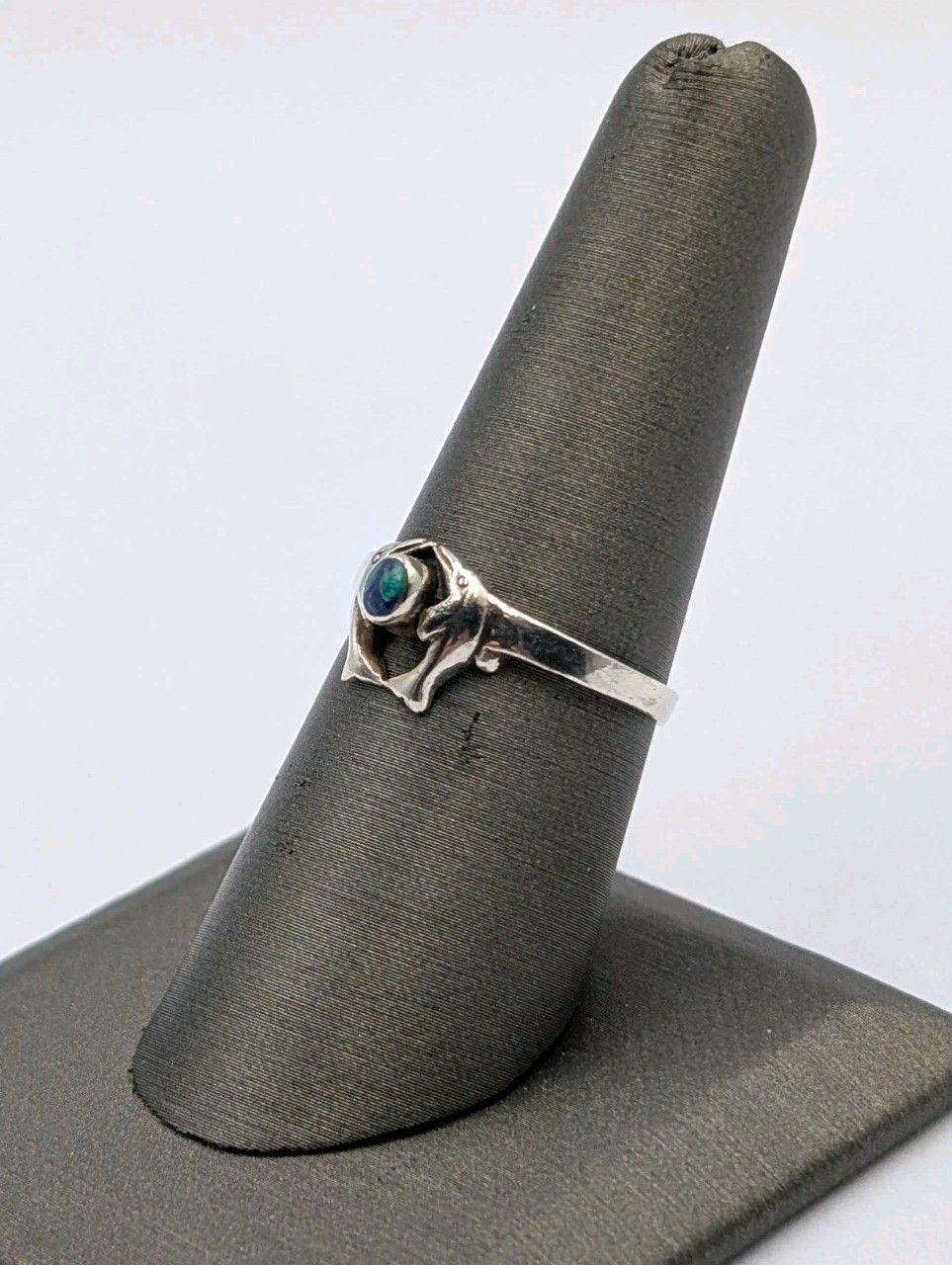 Peter Stone PSCL Vtg Sterling Silver Oval Azurite Double Dolphin 925 Ring Sz 7.5
