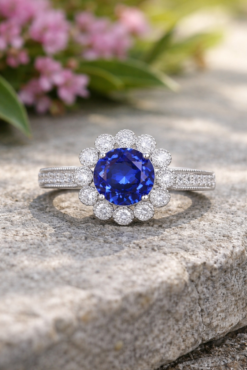 2.80 Ct Round Cut Natural Sapphire & Diamond Wedding Gift Ring 14K White Gold 6