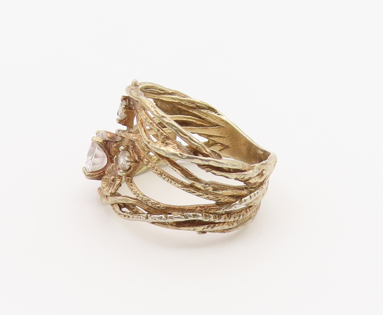 925 Sterling Silver Vintage Ring ISRAEL CZ Vine & Flower Band Sz 7 RG36879