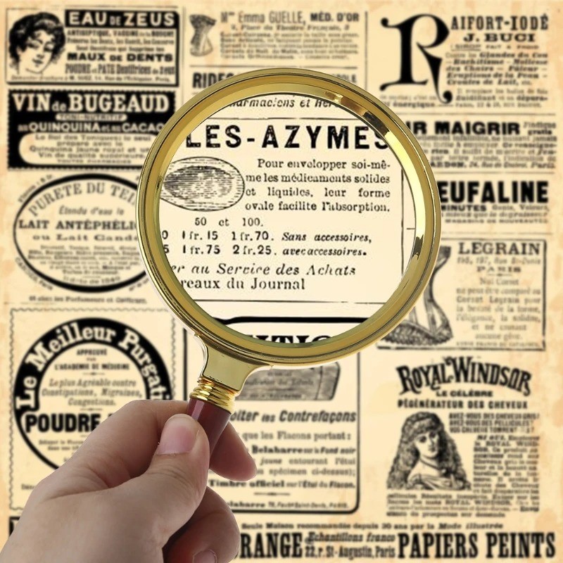 60mm 70mm 80mm Portable Handheld 10X Magnifying Glass Retro Handle Magnifier Eye