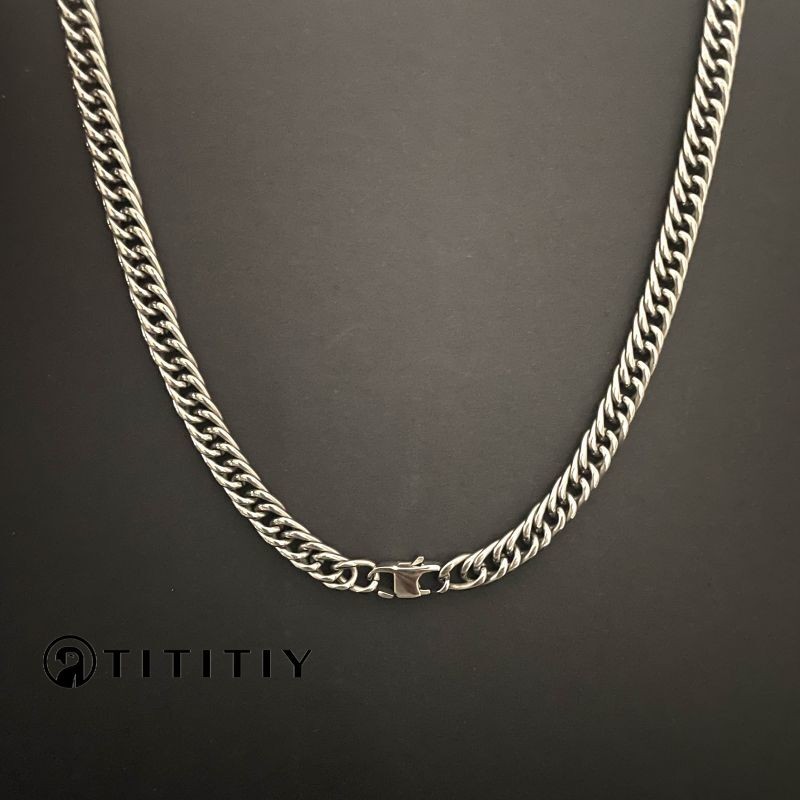 Pure Titanium Necklace with Double Woven Whip Chain Polished Anti Allergic 7mm