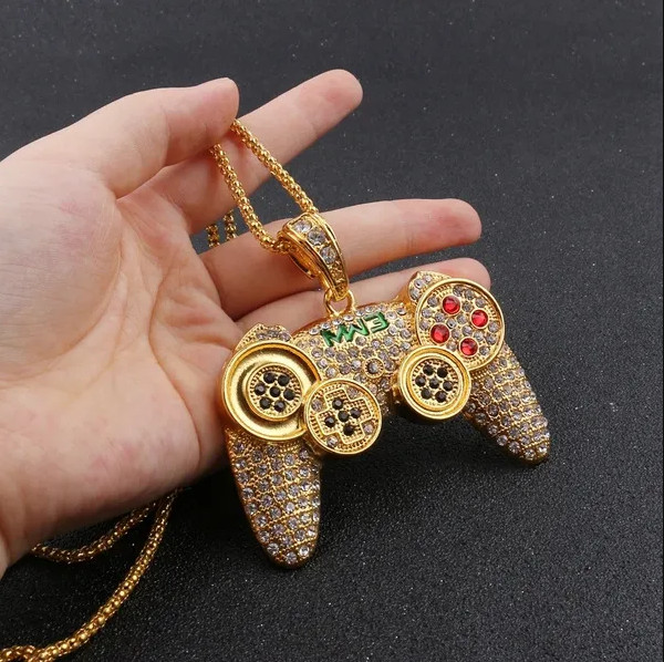 Iced Gold Gaming Controller Necklace, Video Game, XBOX PS2 PS3 PS4 PS5