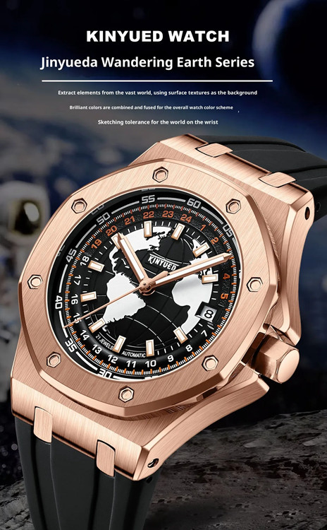 Men’s Full Automatic Mechanical Octagon Watch 12/24Hours 3 Hands Date 3Atm 3 Col