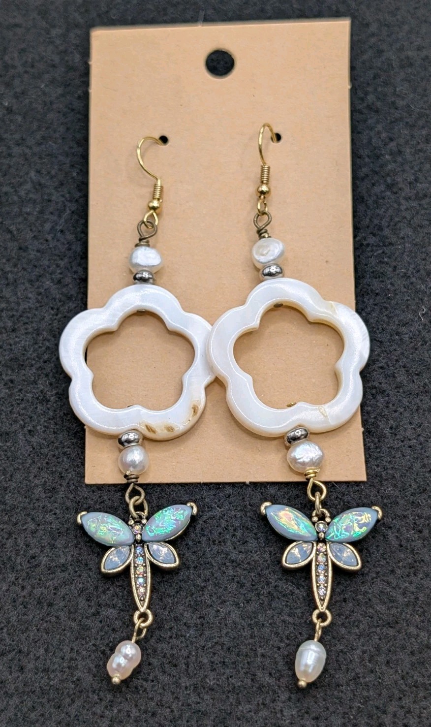 Women’s Stylish Boho Dragonfly MOP Beaded Drop Dangly Hook Earrings 💙💚🤍🤎