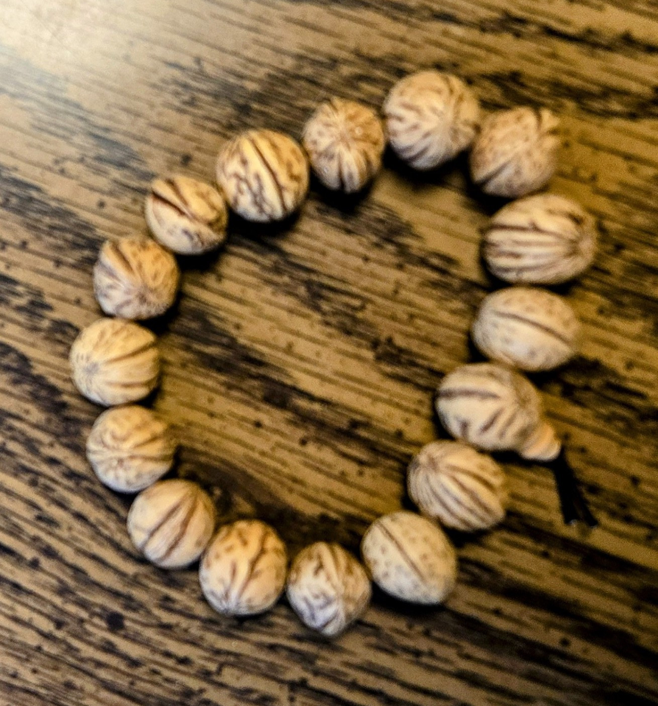 Brown Wood Beaded Adjustable Cord Bracelet, Round Beads, No Stone