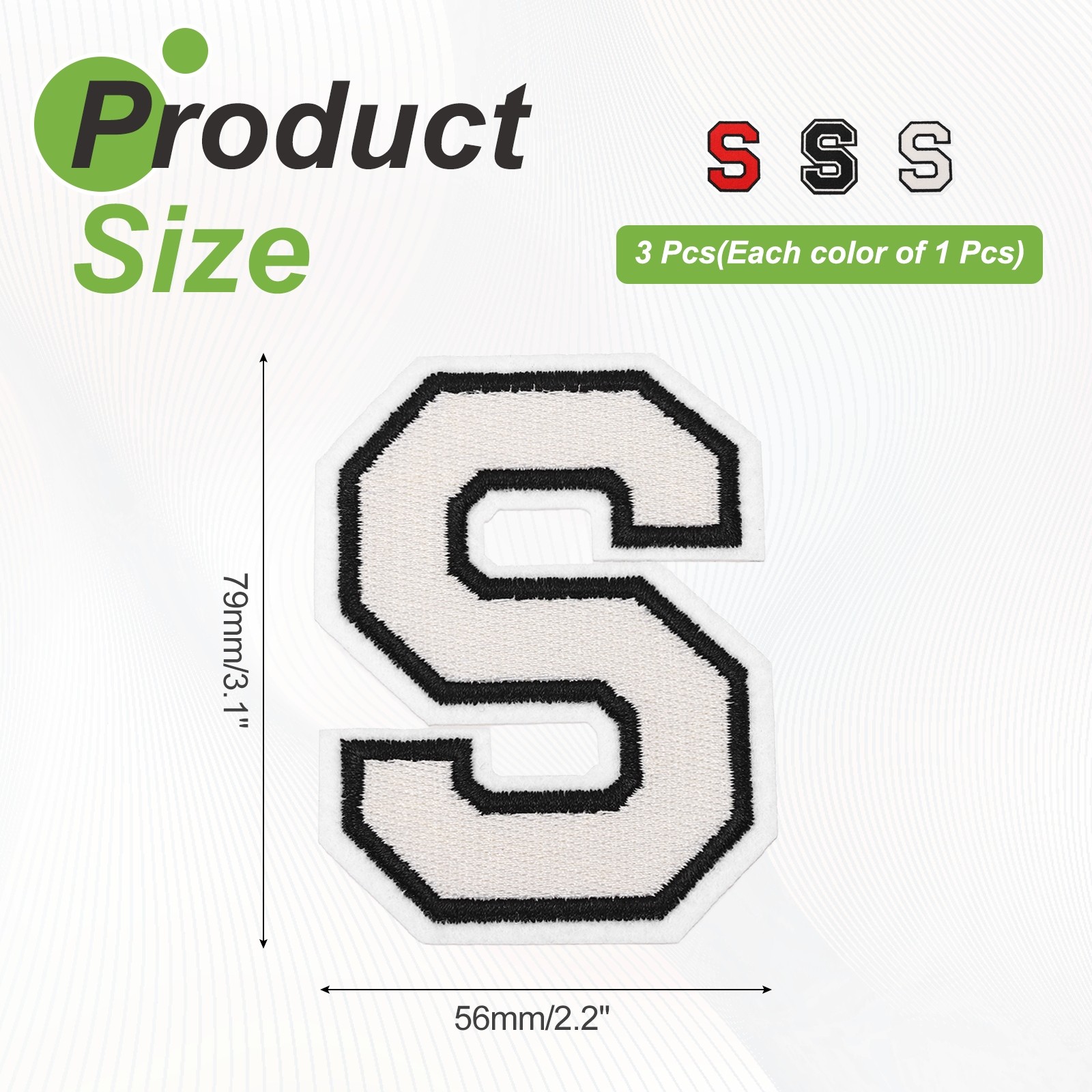 3pcs Iron Patches Letter S 3 Inch, Red/White/Black