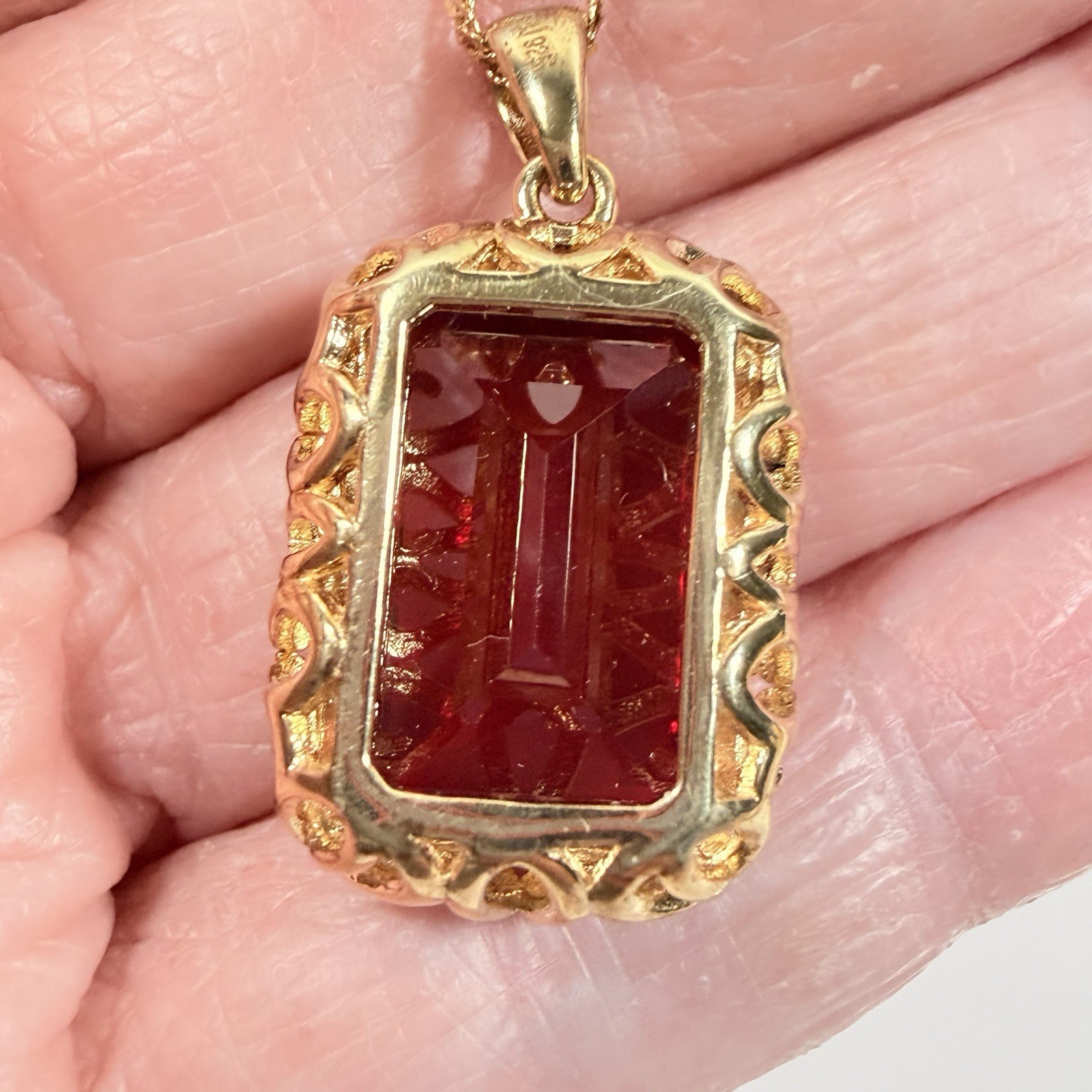Ruby Necklace Lab Created Pendant 925 Gold Vermeil BBJ Bangkok Ratnaraj 18+2 In