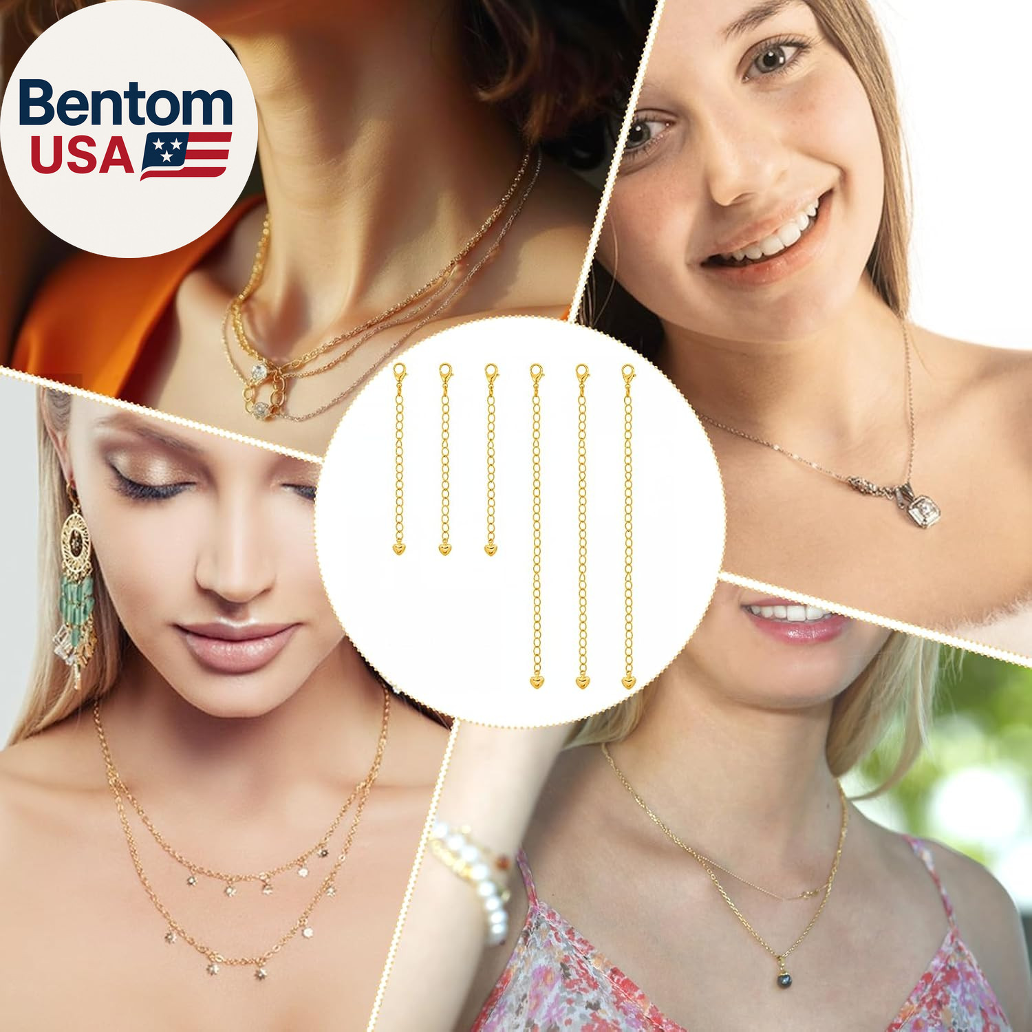 6 Pcs Gold Necklace Extenders for Women Non Tarnish Gold Bracelet Chain Extender