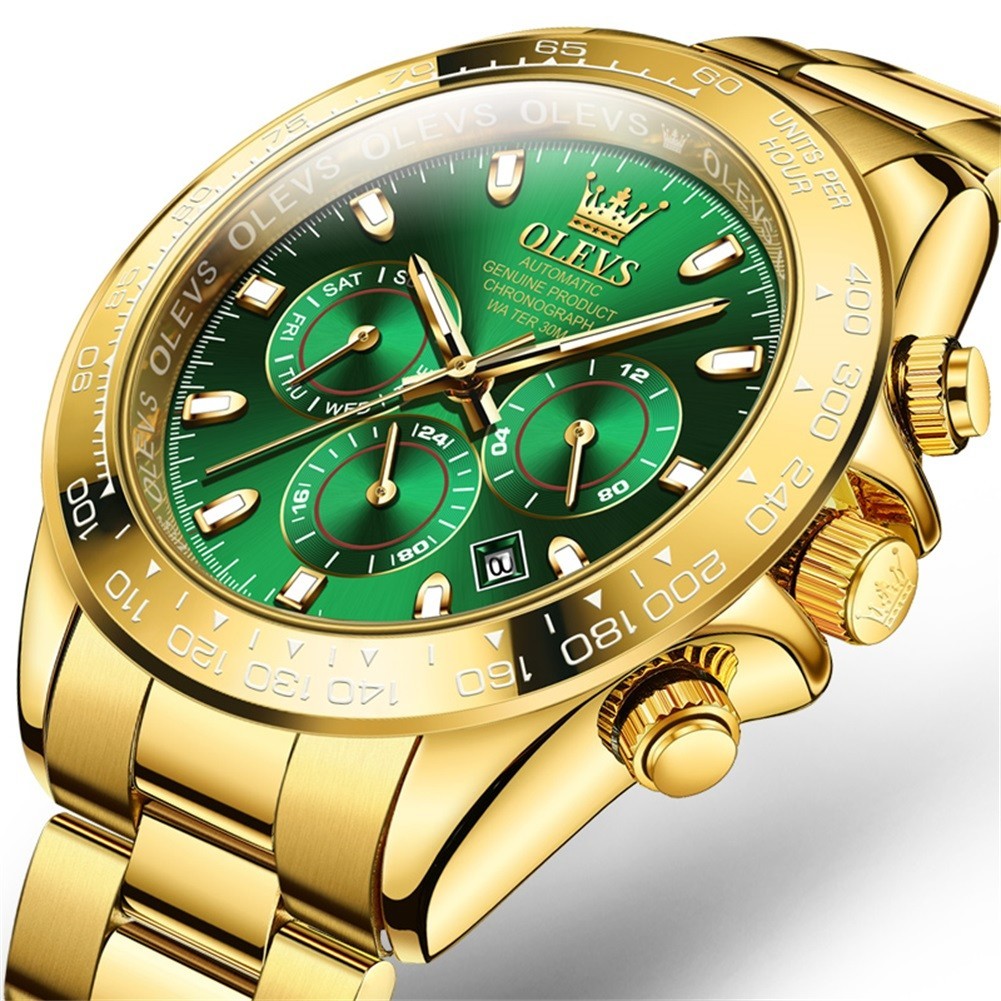 OLEVS 6638 Luxury Simple Business Water Resistant Golden Men Chronograph Watch
