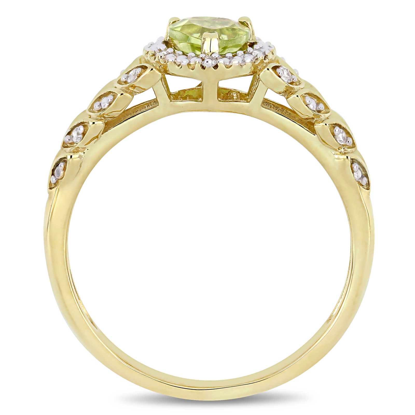 Amour 10k Yellow Gold Peridot and Diamond Heart Halo Ring