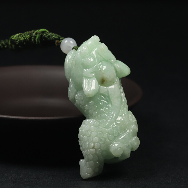 Certified Grade A 100% Natural Green Jadeite Jade Pendant Handmade Pixiu CF76907