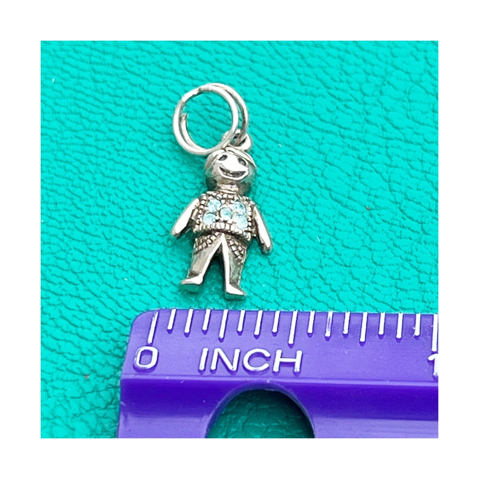 Little Boy Sterling Silver Charm 925 Pendant Blue Rhinestones Thailand Vintage