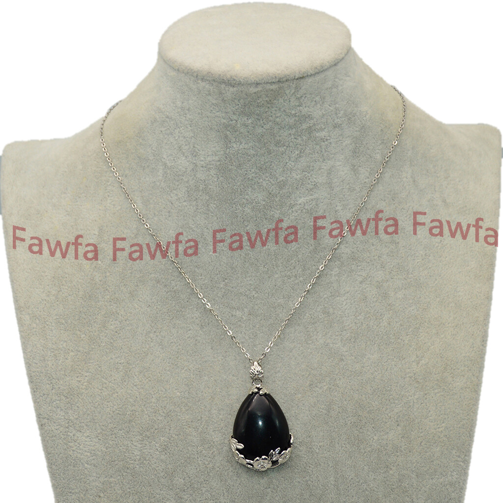 25x35mm Teardrop Gemstone Flowers Pendant Tibet 925 Silver Necklaces + Chain 17′