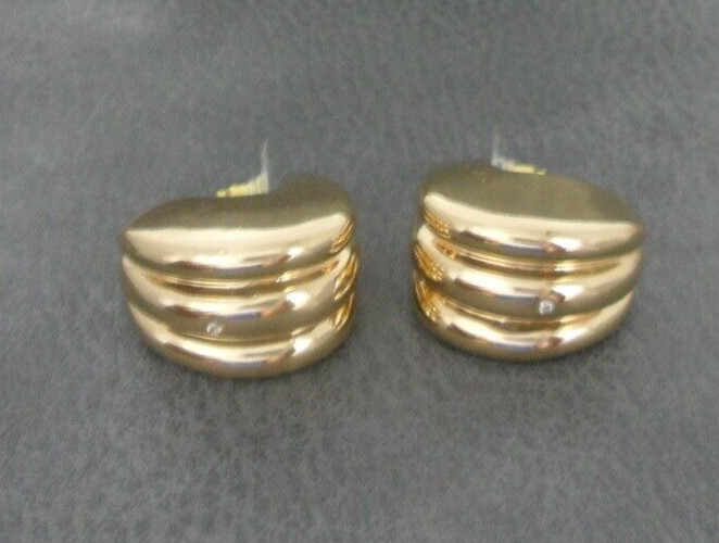 Vtg Chunky Shrimp Earrings Pacman Half Hoops 1980s Pierced Blocky Modernist 1″
