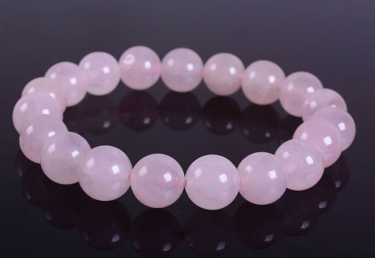Fashion 10mm Rose pink quartz round gemstone beads stretchable bracelet 7.5”