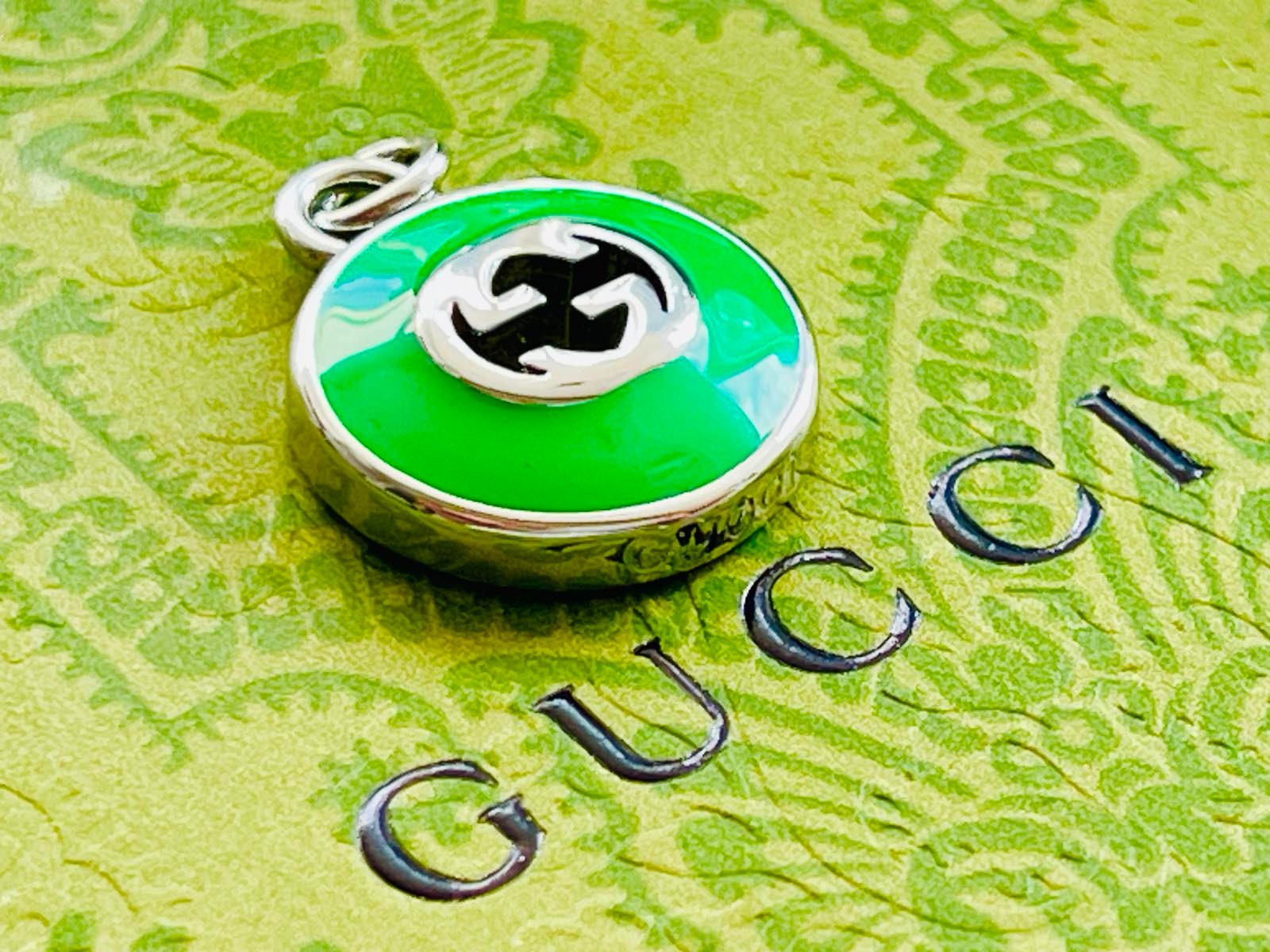 Gucci Pendant Zipper Pull silver/ green 0.8 inch stamped