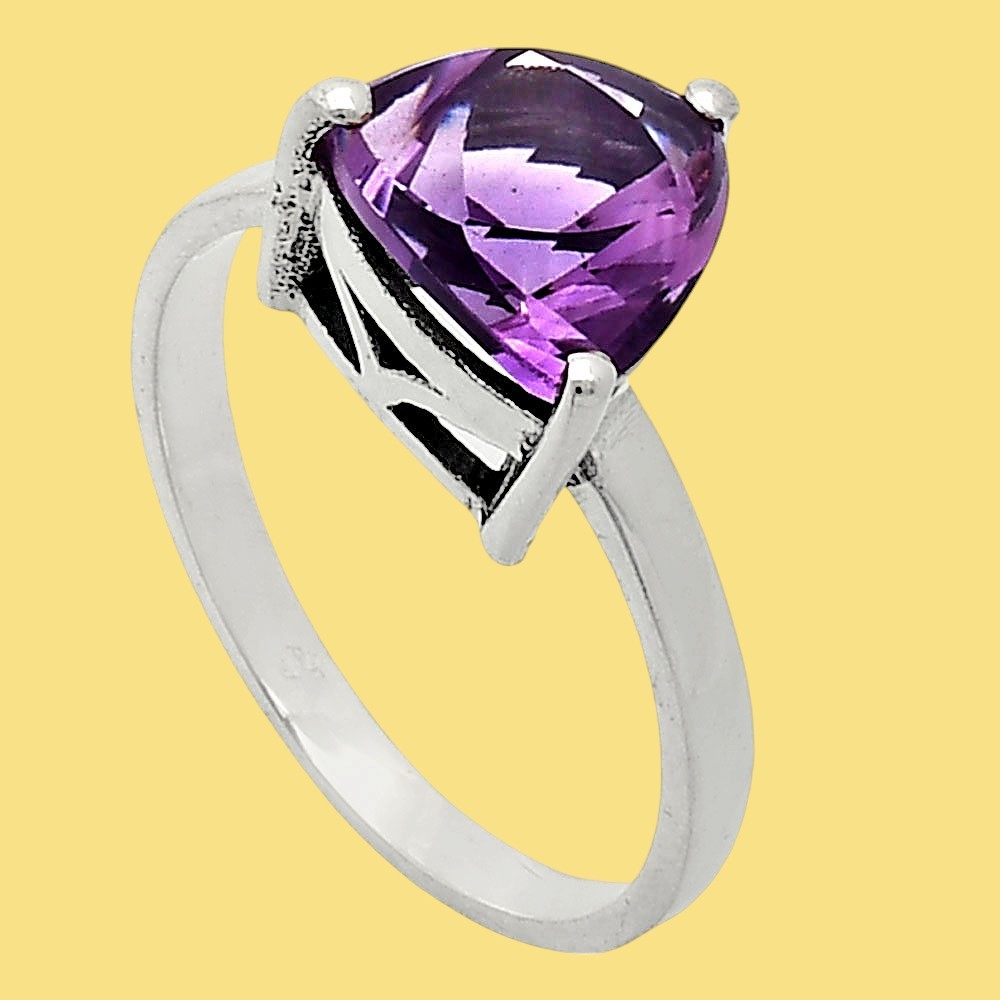 Fancy Cut Natural Amethyst – Brazil 925 Sterling Silver Ring s.7 Jewelry R-1019