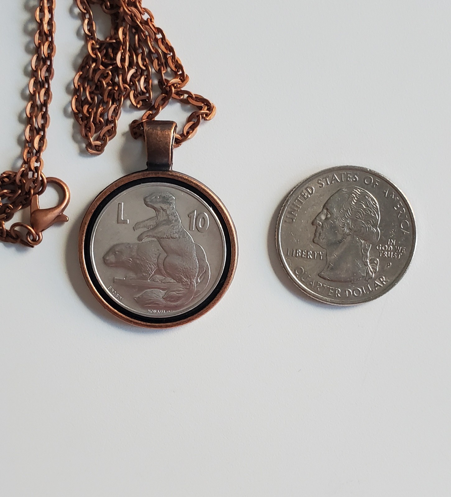 1975 San Marino 10 Lire Marmots Coin Pendant, “Love in Animals” series