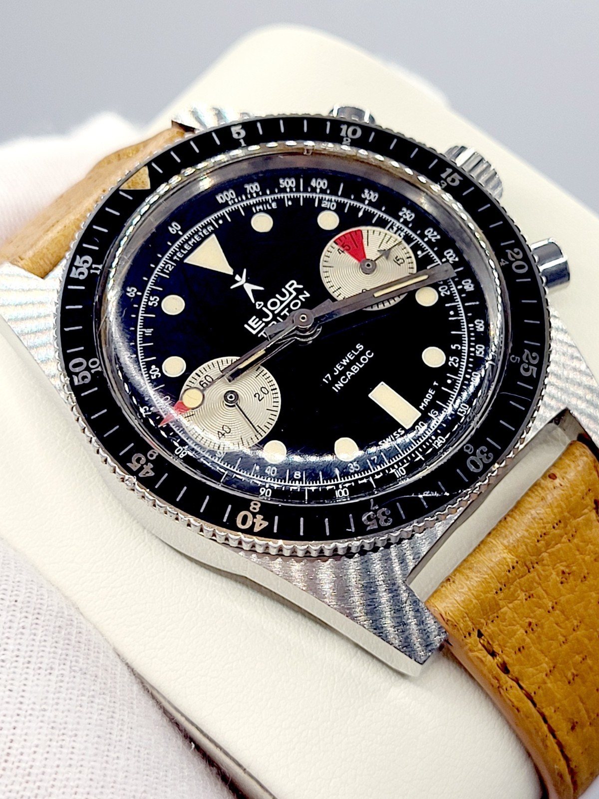 Le Jour Triton 2-Reg Chronograph Original Dial Landeron 248 Vintage 1960s N.MINT