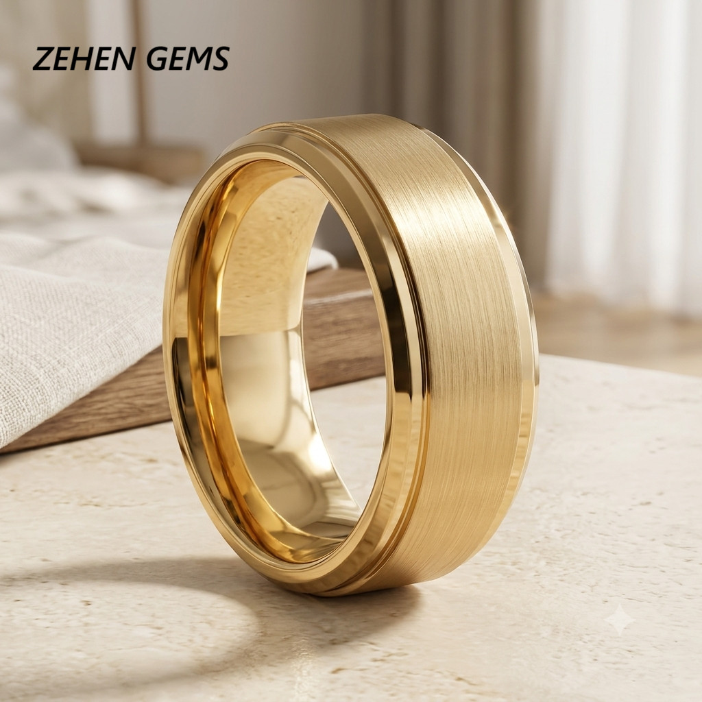 Lab created 925 Sterling Silver Gold Plated Men’s Wedding Band Ring