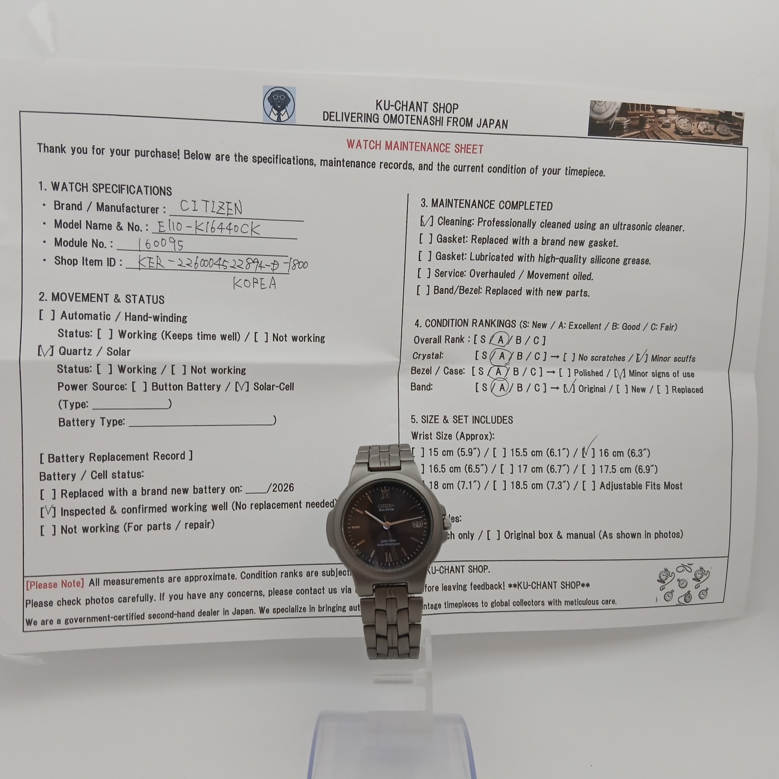 Citizen Eco-Drive Junction Titanium Solar Mens Watch E110-K16440 CK Gray Dial