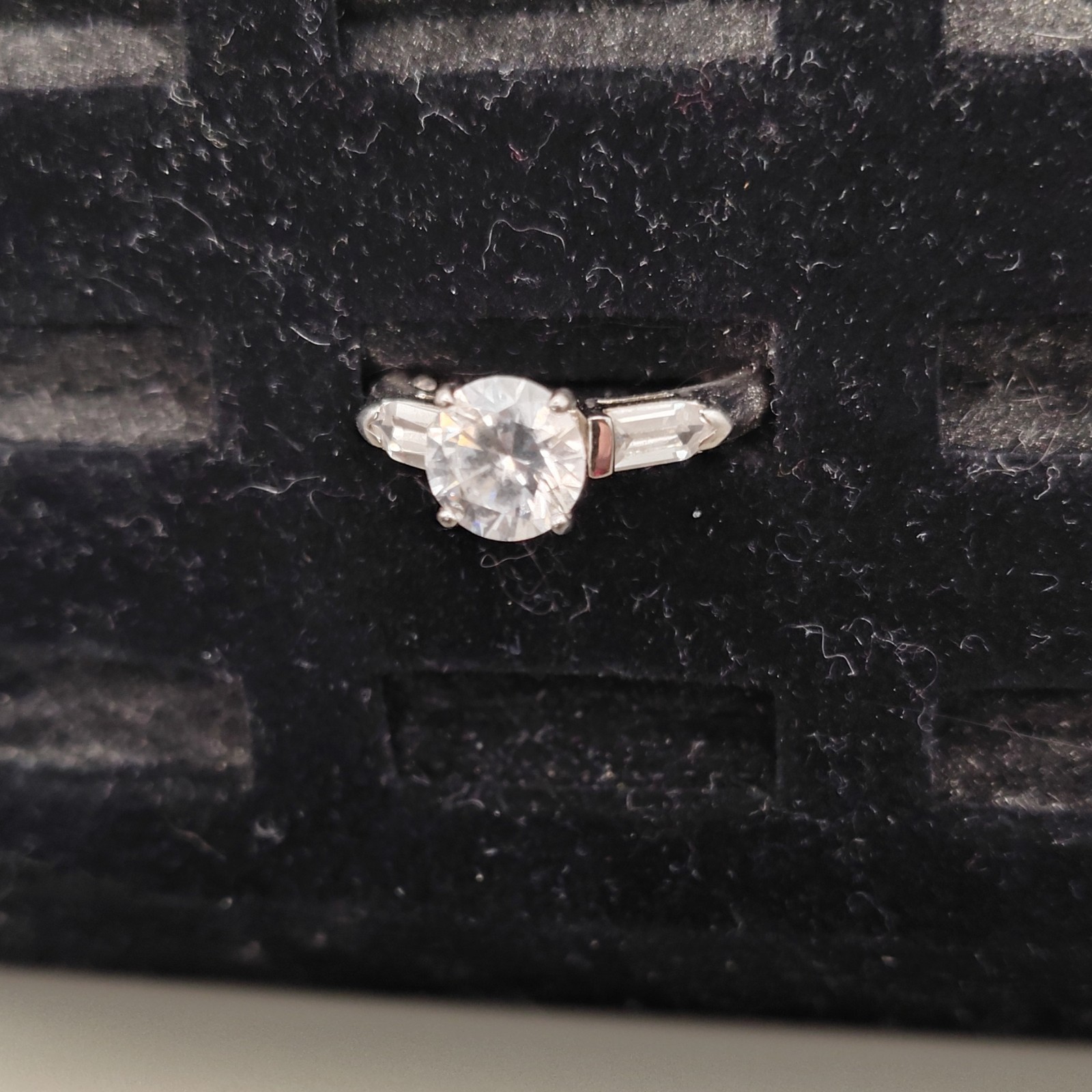 Signed Sterling Round CZ Square Engagement Ring. Size 7, 4.1 Gram