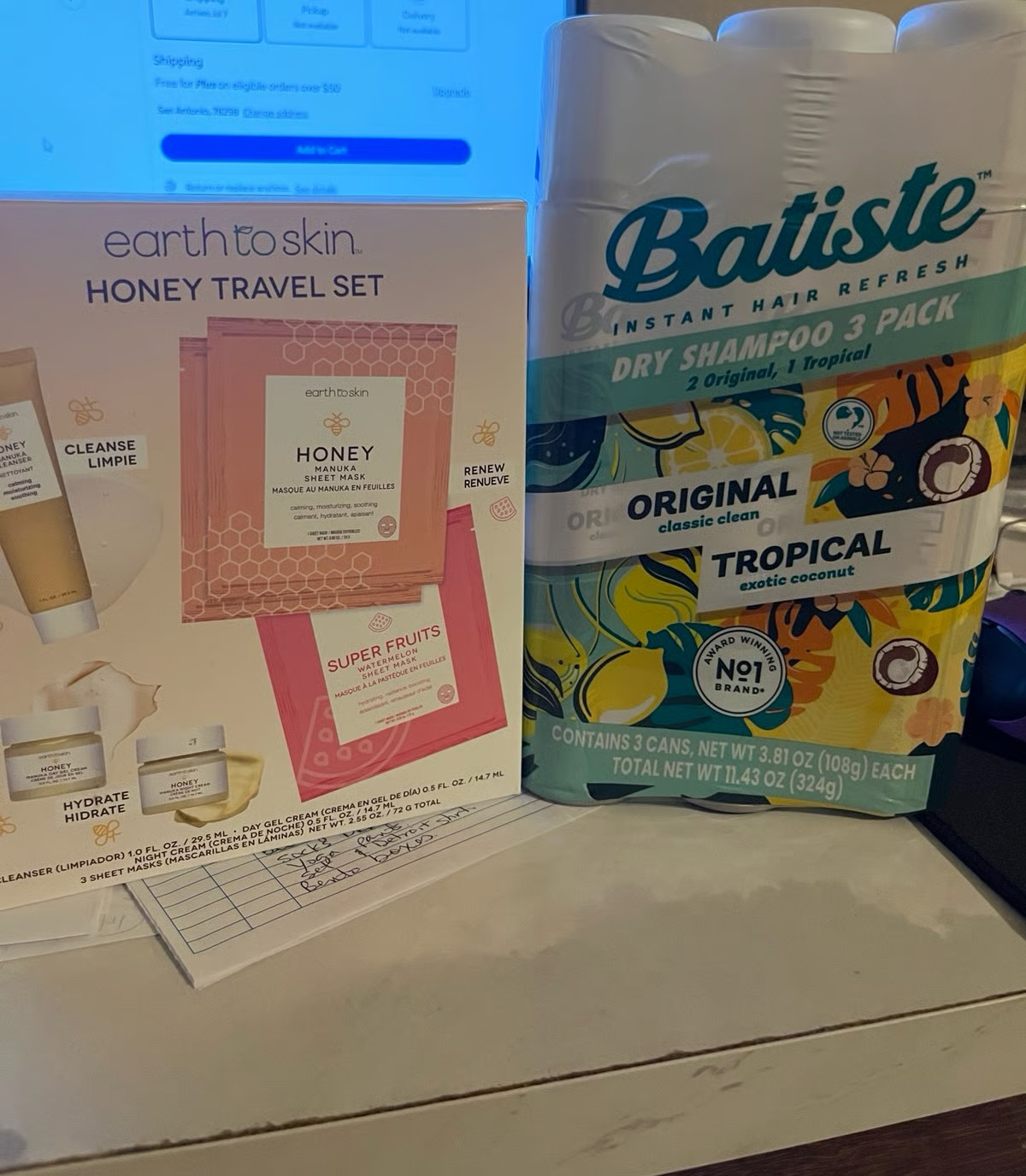 3 pack Batiste Dry Shampoo and Earth to Skin Honey Travel Set