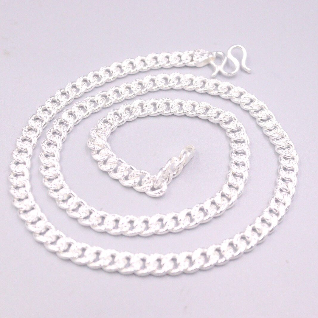 Real 999 Pure Silver Necklace For Men Women 6mm Curb Link Chain 20inch Length