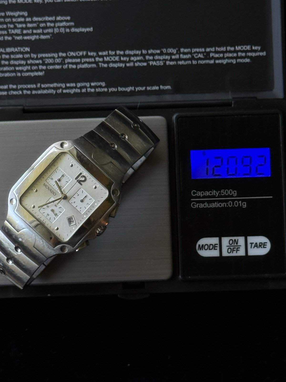 Movado Chronograph Stainless Steel Silver Dial Sapphire Crystal Bracelet Watch
