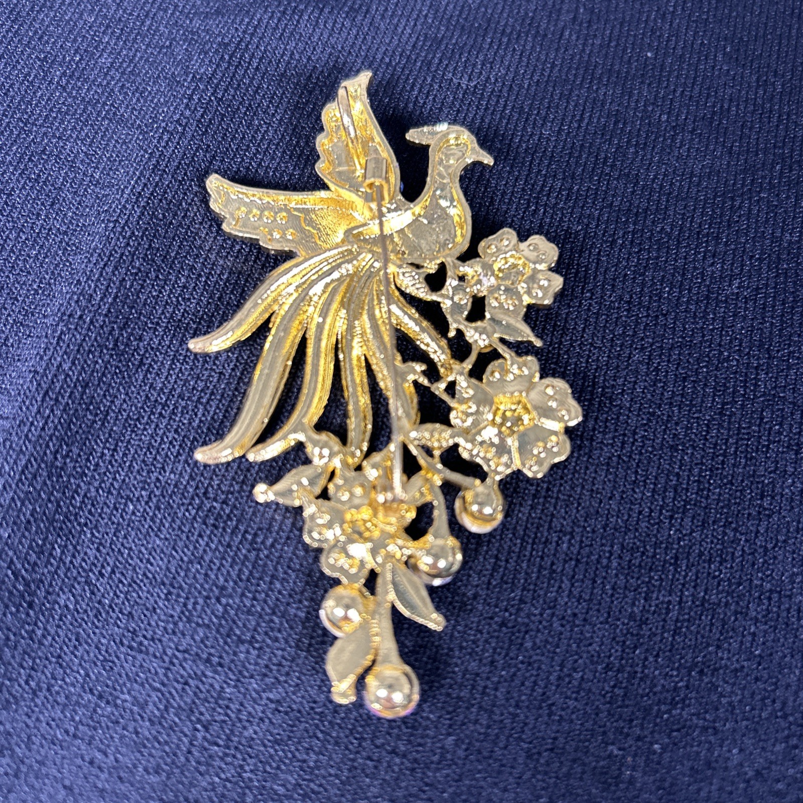 Bright Peacock Bird Brooch Pin Pendant Rhinestones Colorful Statement 3.5 inches
