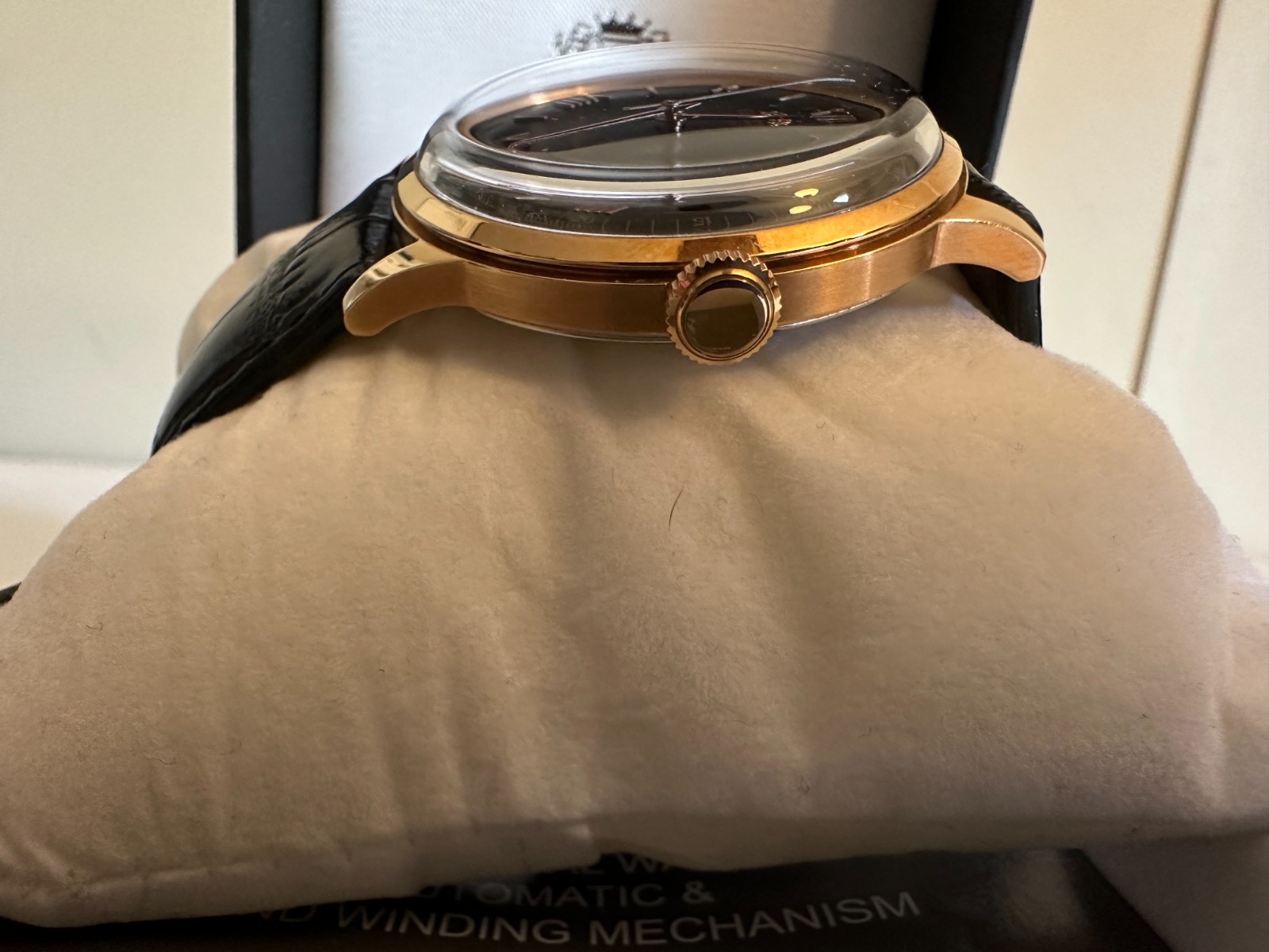 Orient Bambino AC00-D1-A Automatic Watch Black Dial Gold Case Leather Strap