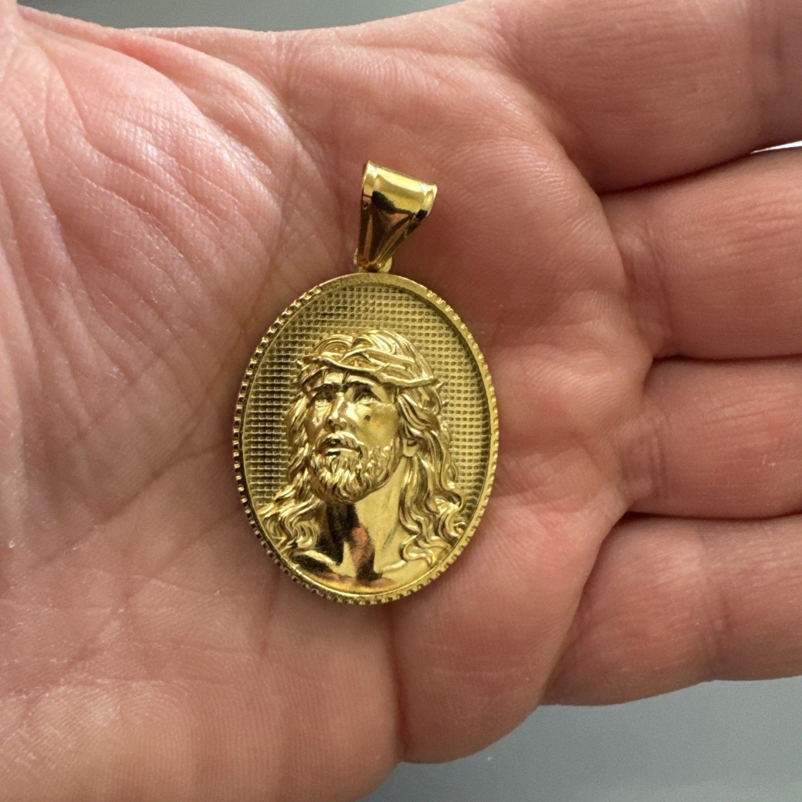 Jesus Christ Head Stainless Steel Pendant 24” Chain Religious Christian Gold