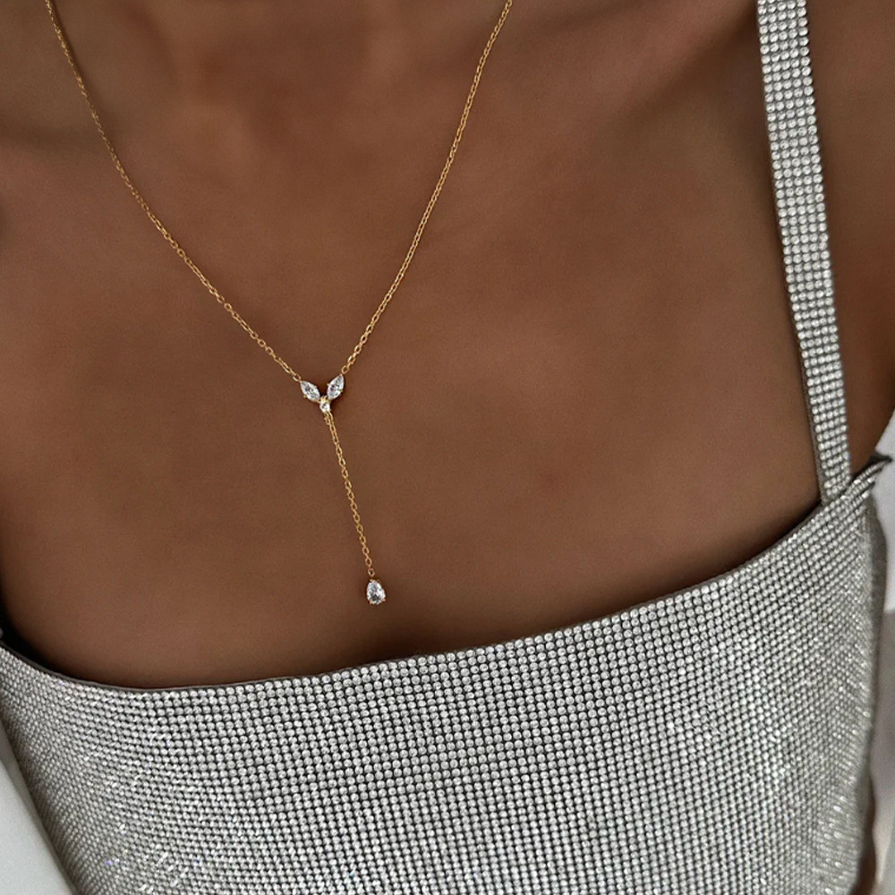 Gold Plated 925 Sterling Silver CZ Butterfly Y Lariat Necklace for Women