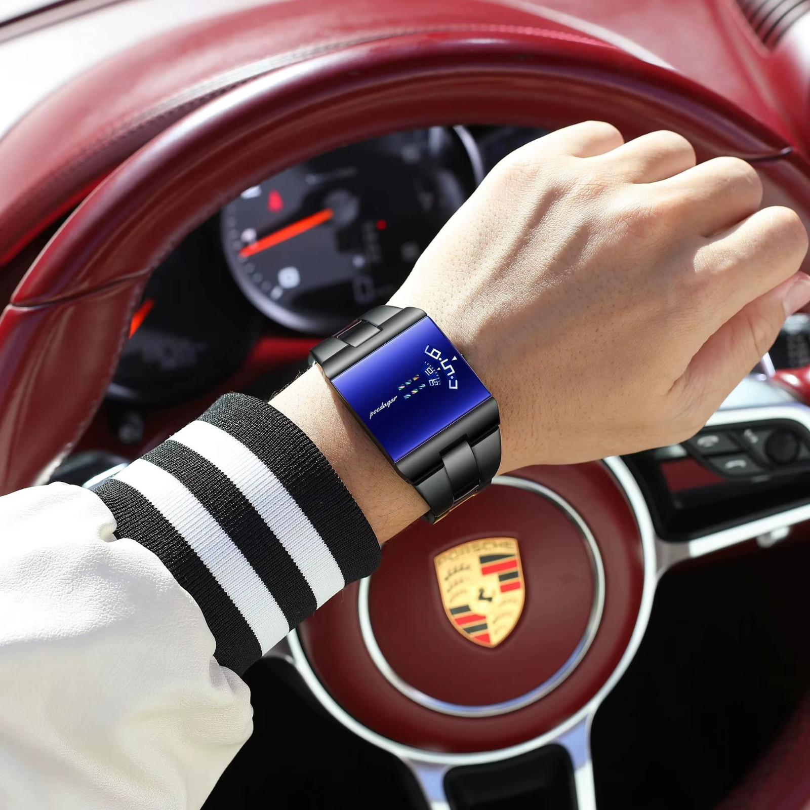 Men’s Watch Stainless Steel Quartz Waterproof Rectangle Luxury Stylish POEDAGAR