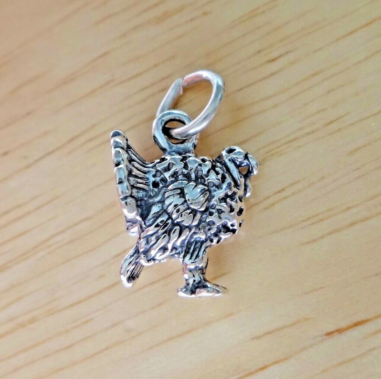 Sterling Silver 3D solid 15x11x8mm Thanksgiving Fall Turkey Charm!