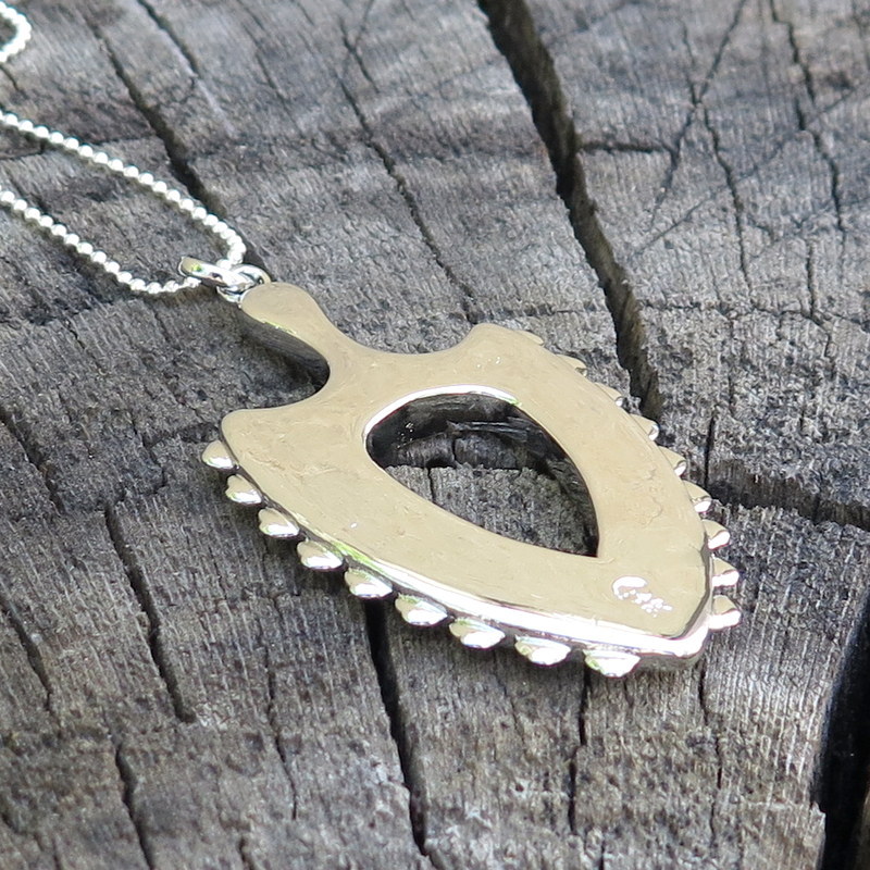 Koa Wood Hawaii Jewelry Shark Teeth Weapon Rhodium Plated Brass Pendant BRP1136