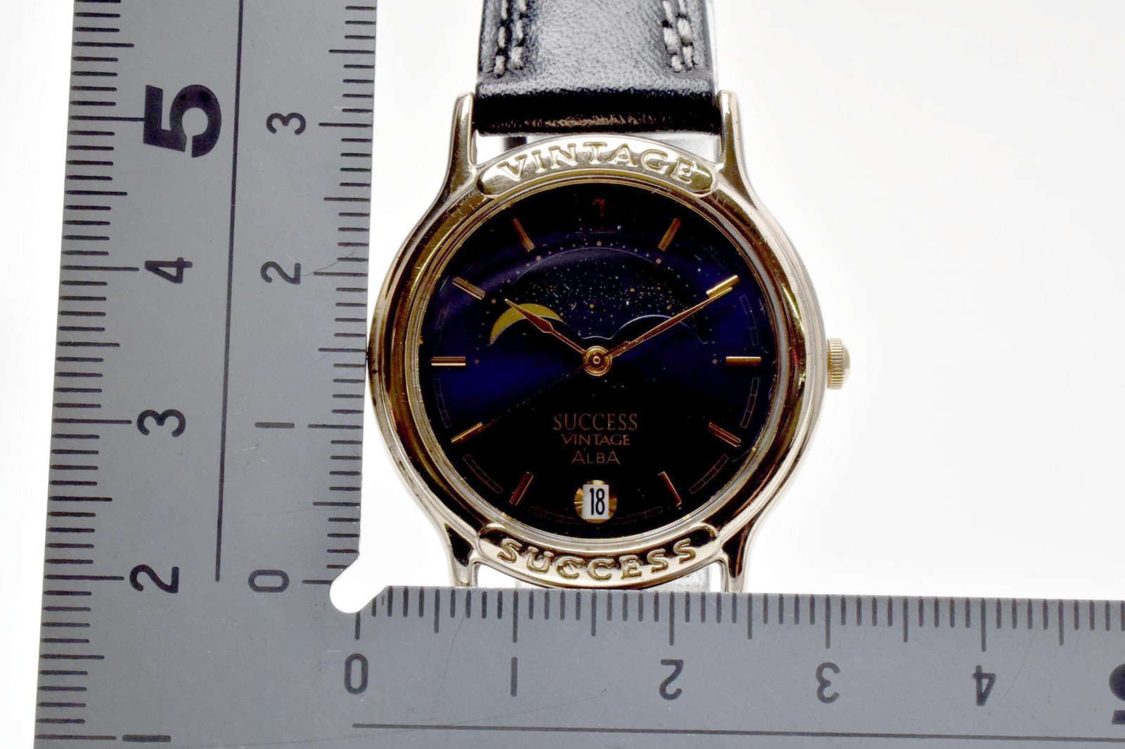 [NEAR MINT] Seiko Alba V338-6B60 Blue Moon Phase Date 30mm Qz Men’s Watch Japan