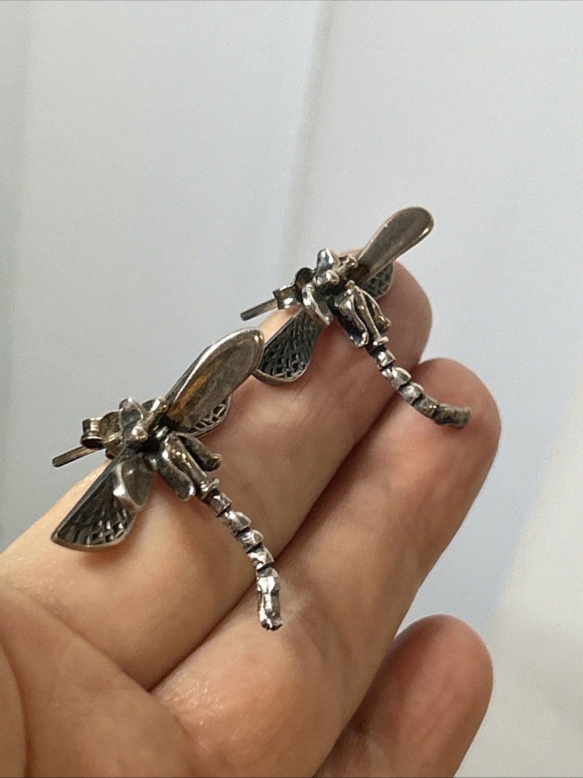 47. Vintage Sterling 925 DRAGONFLY Detailed Stud Earrings 30mm x 25mm, 8g