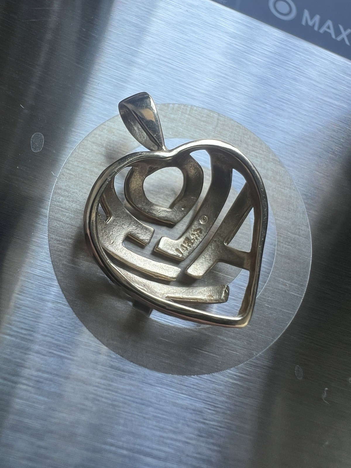 14k Solid Yellow Gold Maui Divers Aloha Heart Pendant 18mm 2.83g